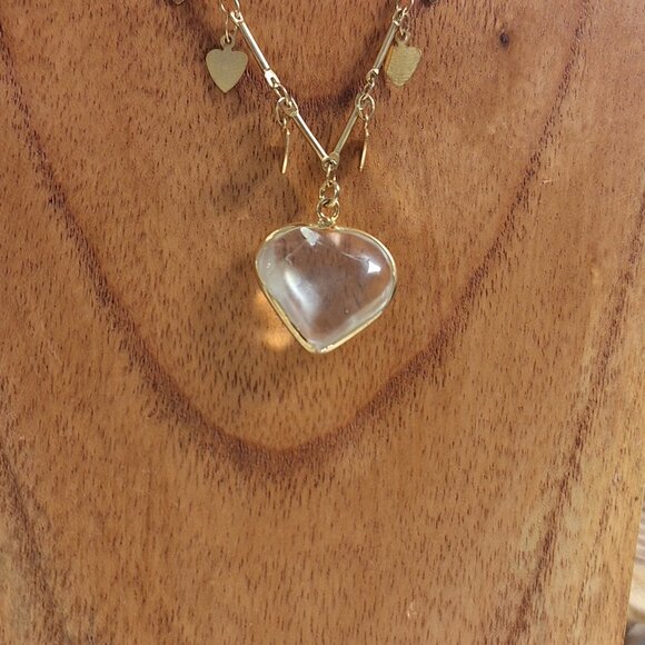 Rose Quartz Or Clear Quartz Heart Pendant and Necklace - Picture 2 of 5